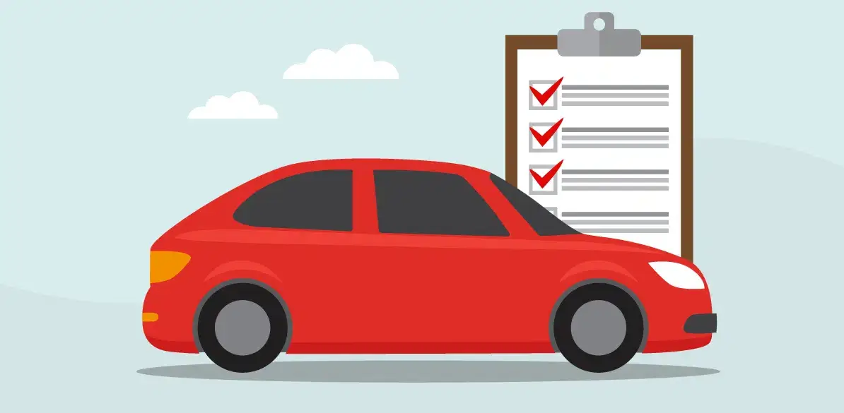 Un coche estacionado frente a una lista de
verificación, simbolizando la organización y
la planificación.
