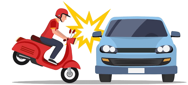 Accidente entre un coche y una
                                            motocicleta, mostrando daños visibles en
                                            ambos vehículos y la escena del incidente.