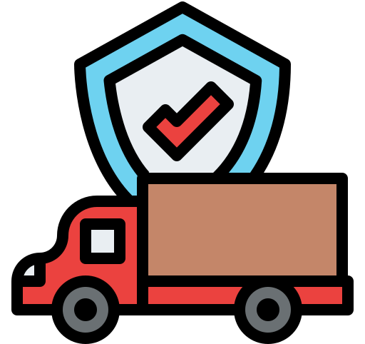 Un camión con un escudo y una marca
                                        de verificación en su lateral, simbolizando
                                        seguridad y confianza.