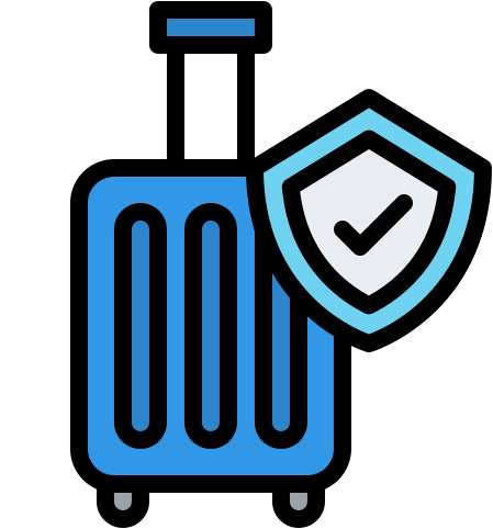 Maleta con un escudo y una marca de
                                            verificación, simbolizando seguridad
                                            y confianza en el equipaje.